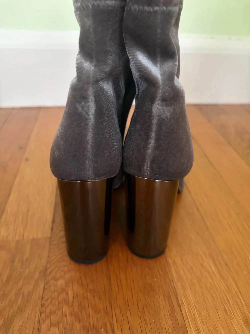 Aldo Silver Gray Velvet Block Heel Ankle Booties